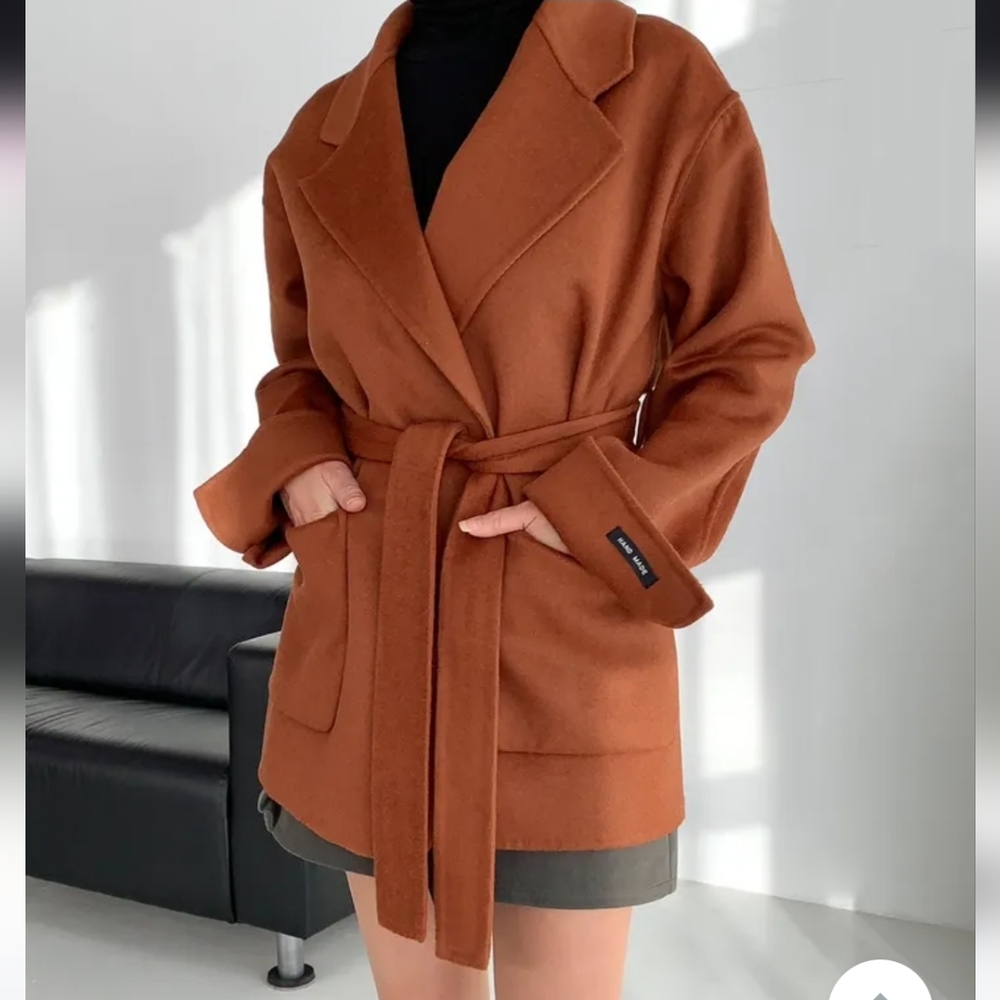 Handmade Double Faced Wool Belted Short Trench Jacket Coat Camel S